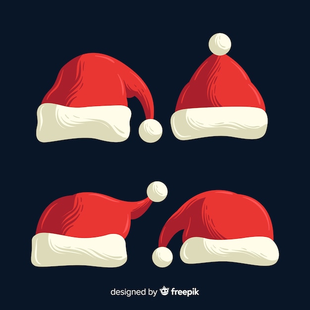 Vector gratuito colección de gorros de santa claus en diseño plano