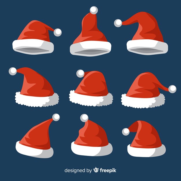 Colección de gorros de santa claus en diseño plano