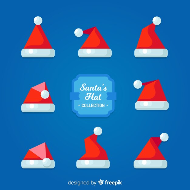 Colección de gorros de  santa claus en diseño plano