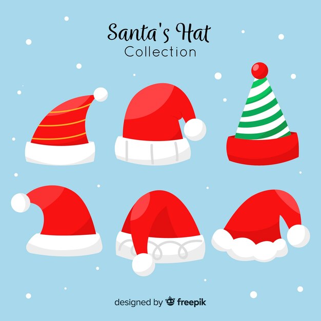 Colección de gorros de santa claus en diseño plano