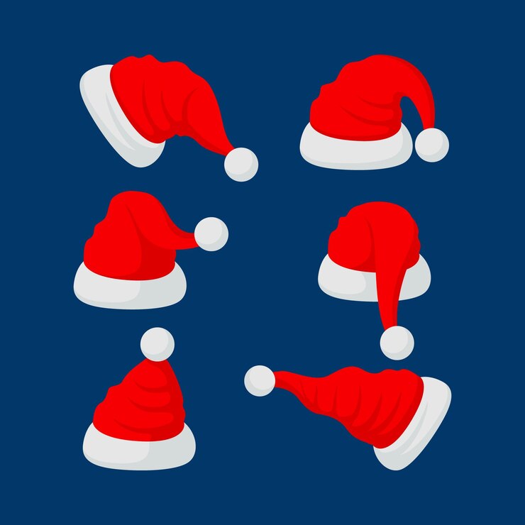 Vector gratuito colección de gorros de santa claus en diseño plano