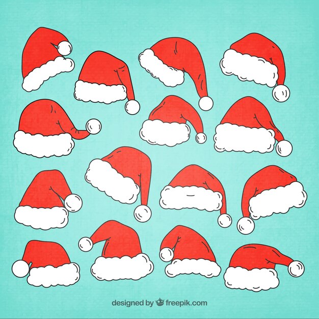 Colección de gorros de santa claus esbozados