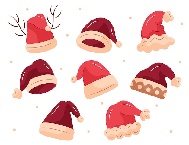 Vector gratuito colección de gorros de santa dibujados a mano