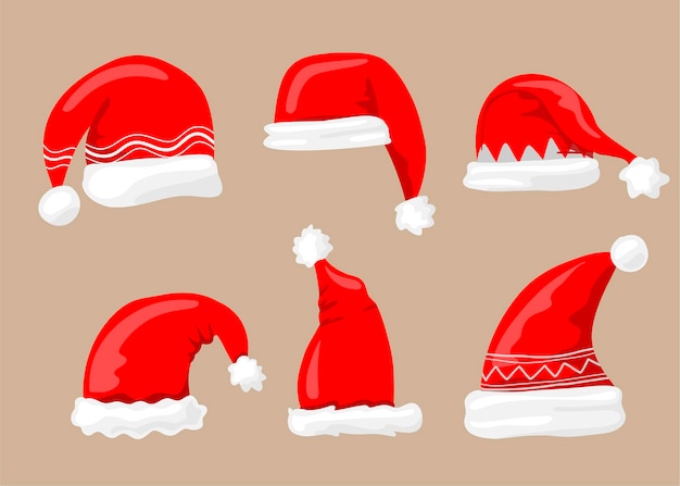 Colección de gorros de santa dibujados a mano
