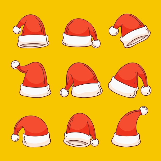 Vector gratuito colección de gorros de santa dibujados a mano