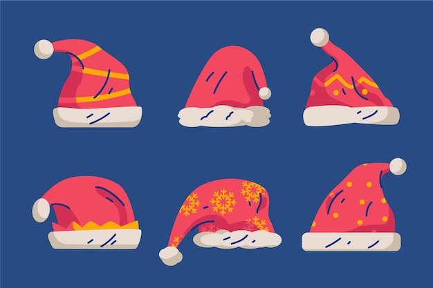 Vector gratuito colección de gorros de santa planos dibujados a mano