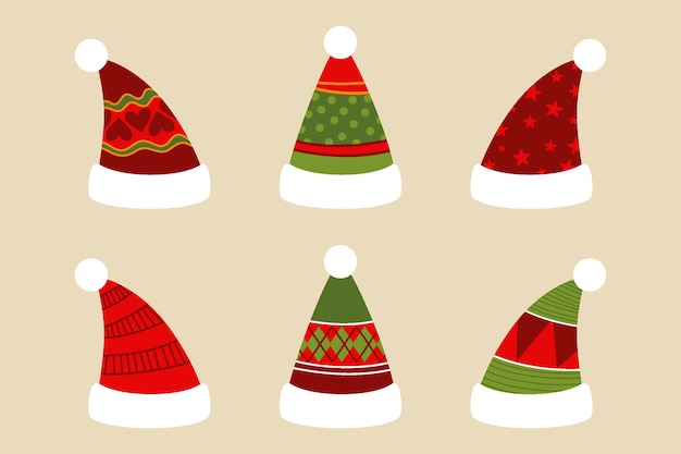 Vector gratuito colección de gorros de santa planos dibujados a mano