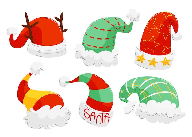 Vector gratuito colección de gorros de santa planos dibujados a mano