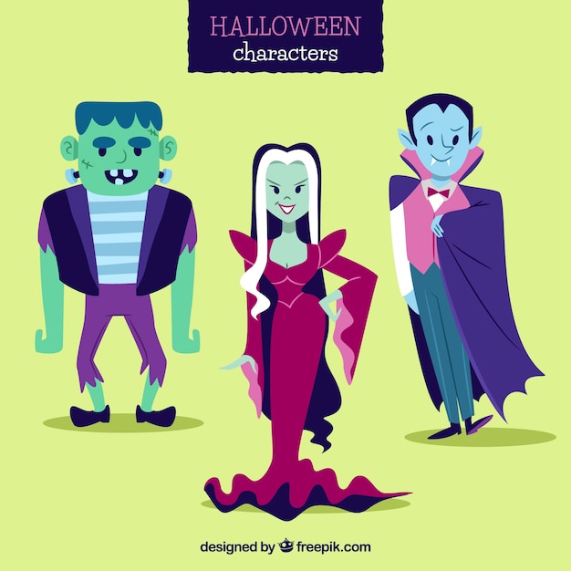 Vector gratuito colección de graciosos personajes de halloween