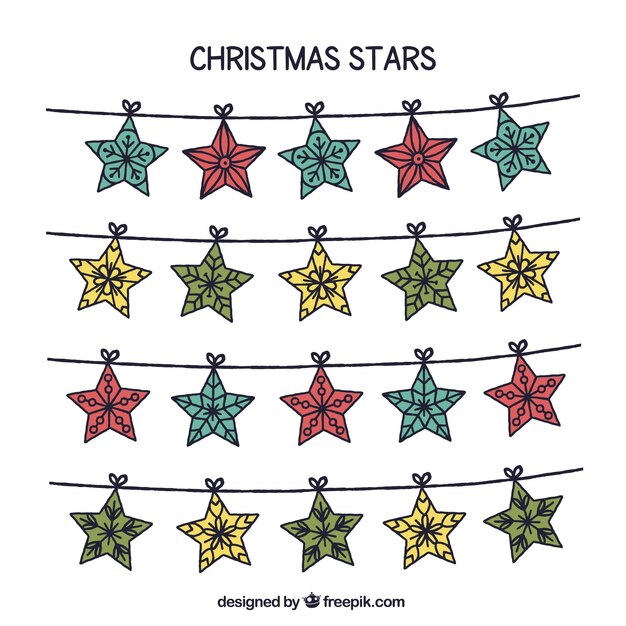 Colección de guirnaldas de estrellas navideñas dibujadas a mano 
