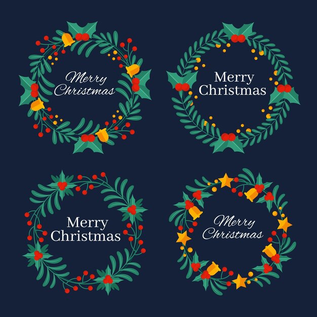 Colección de guirnaldas y flores navideñas de diseño plano