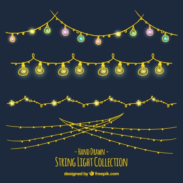Colección de guirnaldas de luces ornamentales dibujadas a mano 