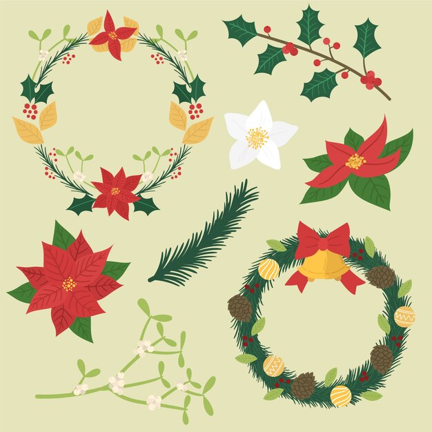 Colección de guirnaldas de navidad dibujadas a mano