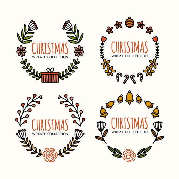 Colección de guirnaldas de navidad dibujadas a mano