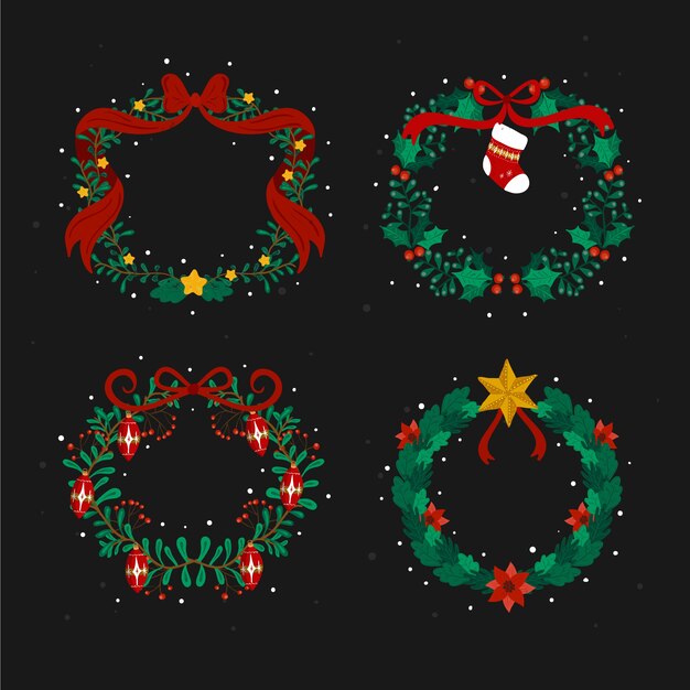 Colección de guirnaldas de navidad dibujadas a mano