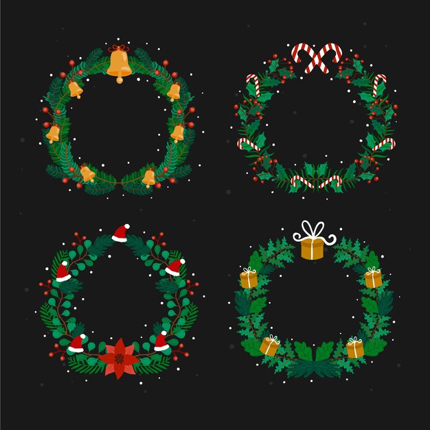 Colección de guirnaldas de navidad dibujadas a mano