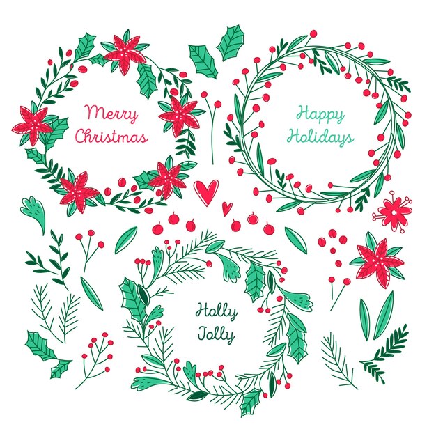 Colección de guirnaldas de navidad dibujadas a mano