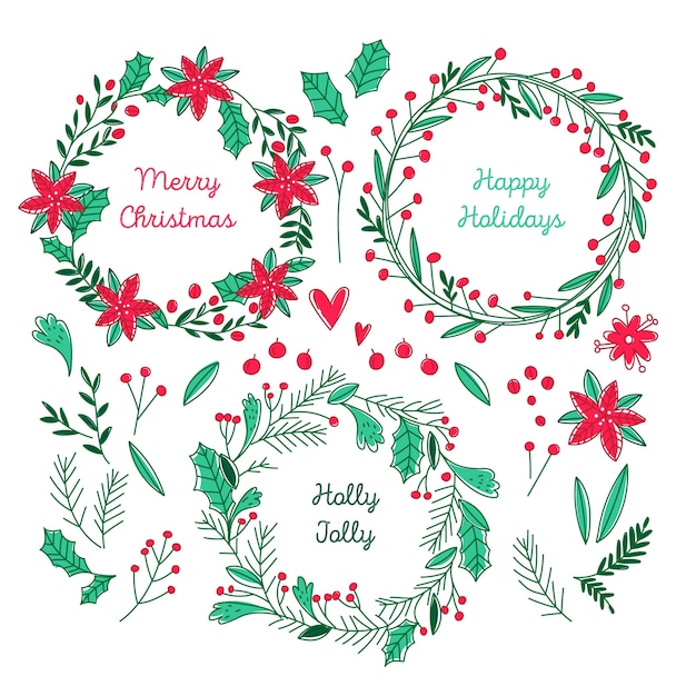 Colección de guirnaldas de navidad dibujadas a mano