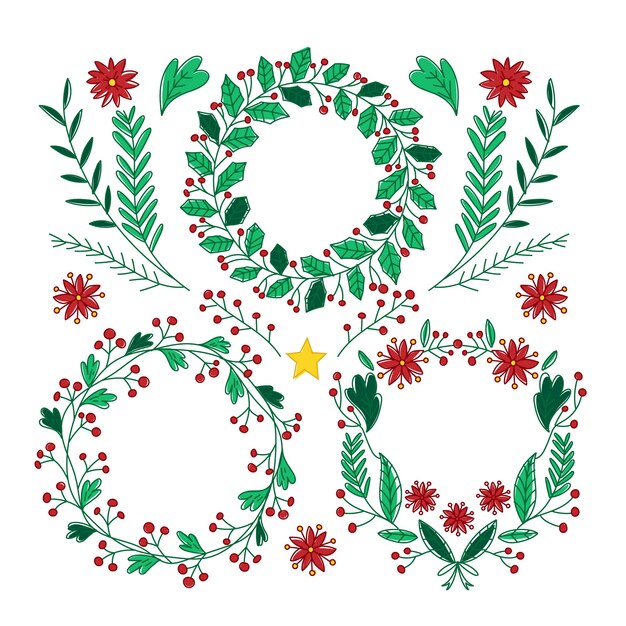 Colección de guirnaldas de navidad dibujadas a mano