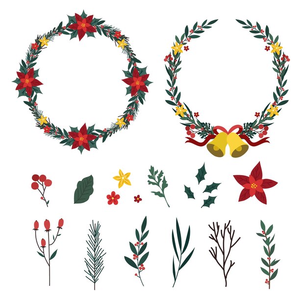 Colección de guirnaldas de navidad dibujadas a mano