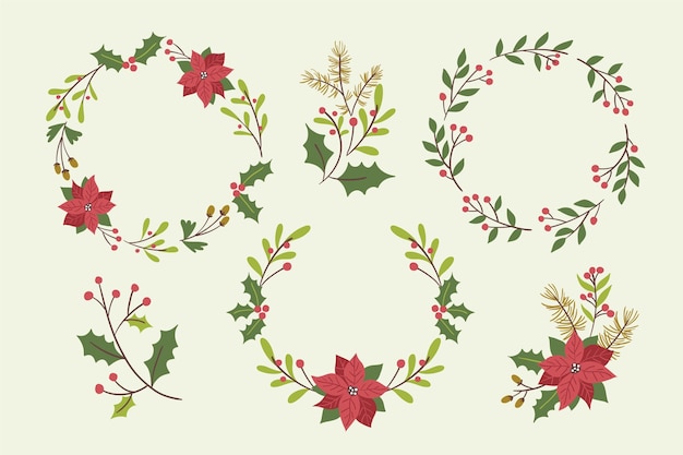 Colección de guirnaldas de navidad dibujadas a mano