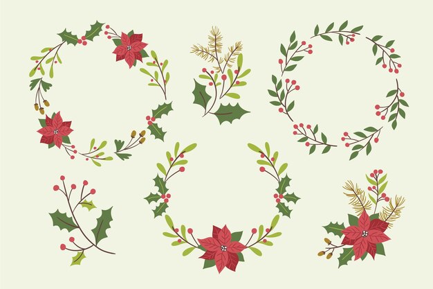Colección de guirnaldas de navidad dibujadas a mano