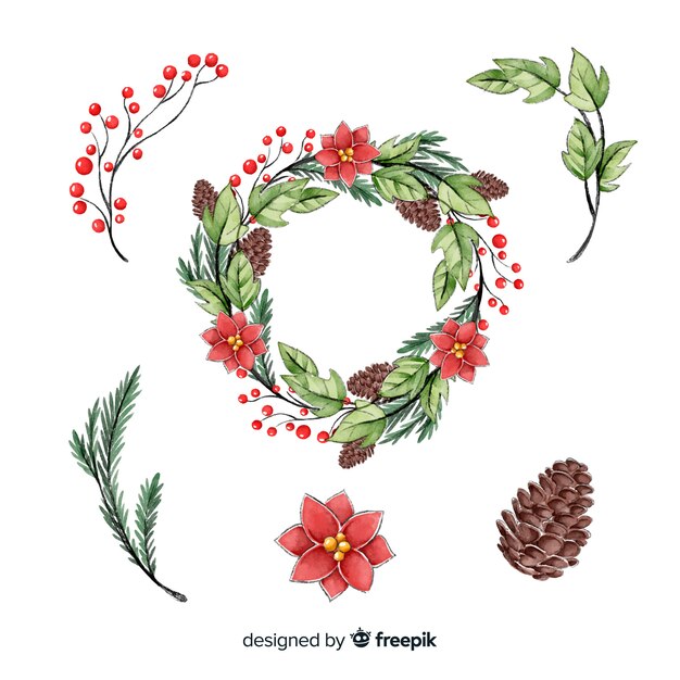 Colección de guirnaldas de navidad estilo acuarela