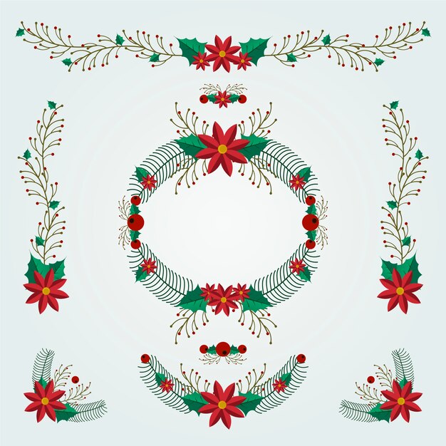 Colección de guirnaldas navideñas de diseño plano