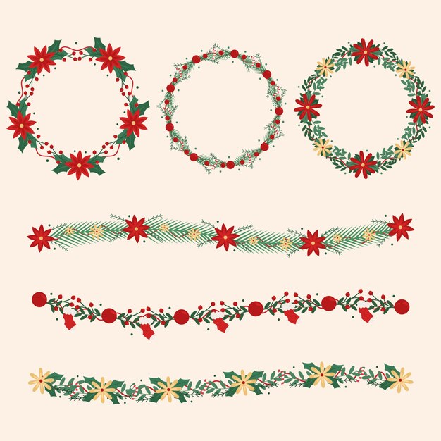 Colección de guirnaldas navideñas de diseño plano