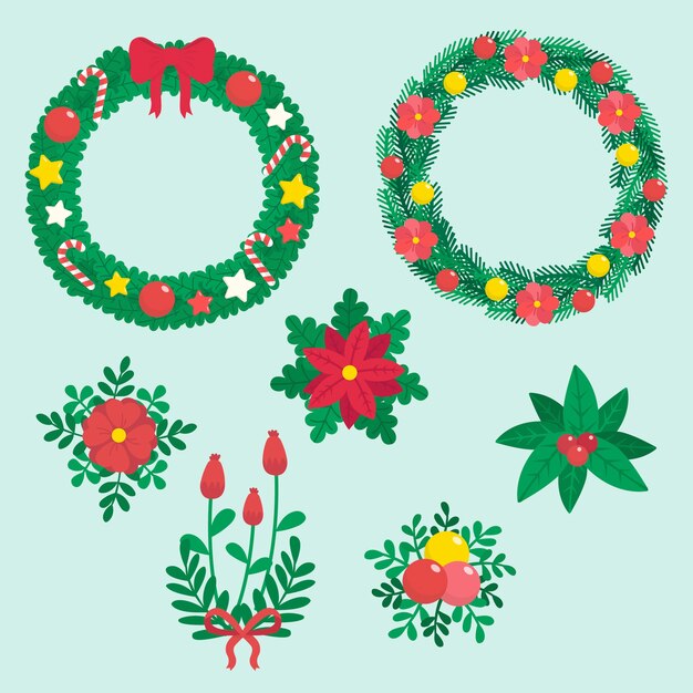 Colección de guirnaldas navideñas de diseño plano