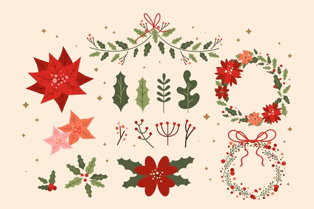 Colección de guirnaldas navideñas de diseño plano