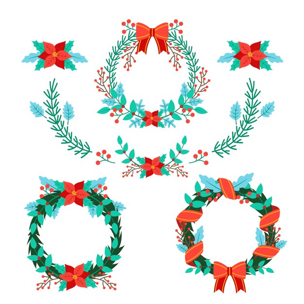 Colección de guirnaldas navideñas de diseño plano