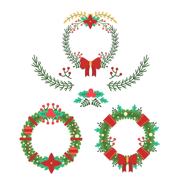 Vector gratuito colección de guirnaldas navideñas de diseño plano