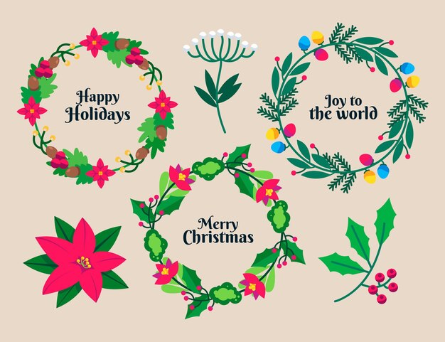 Colección de guirnaldas navideñas en diseño plano