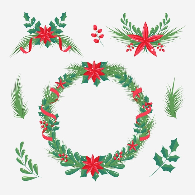 Colección de guirnaldas navideñas en diseño plano