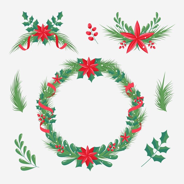 Colección de guirnaldas navideñas en diseño plano
