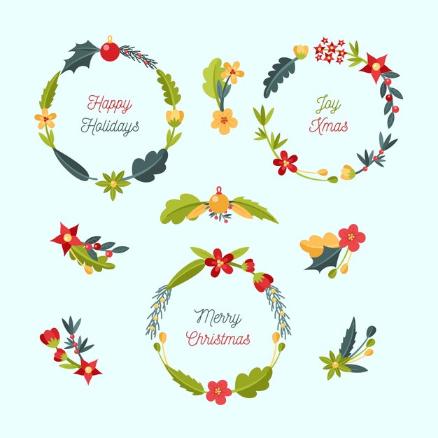 Colección de guirnaldas navideñas de diseño plano