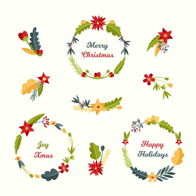 Colección de guirnaldas navideñas en diseño plano