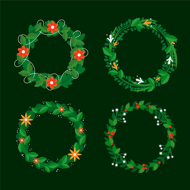 Colección de guirnaldas navideñas en diseño plano