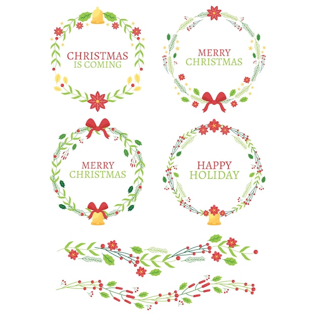 Colección de guirnaldas navideñas en diseño plano
