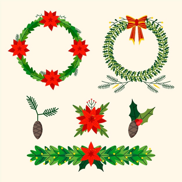 Vector gratuito colección de guirnaldas navideñas en diseño plano