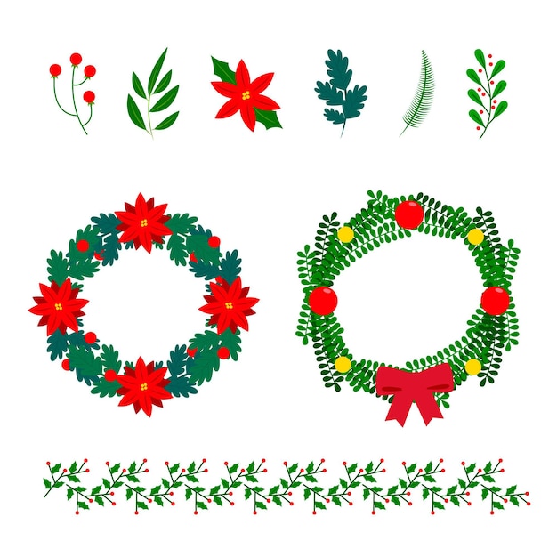 Colección de guirnaldas navideñas en diseño plano