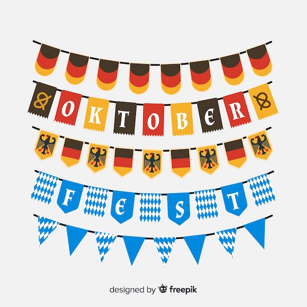 Vector gratuito colección de guirnaldas del oktoberfest en diseño plano