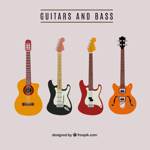 Vector gratuito colección de guitarras y bajos