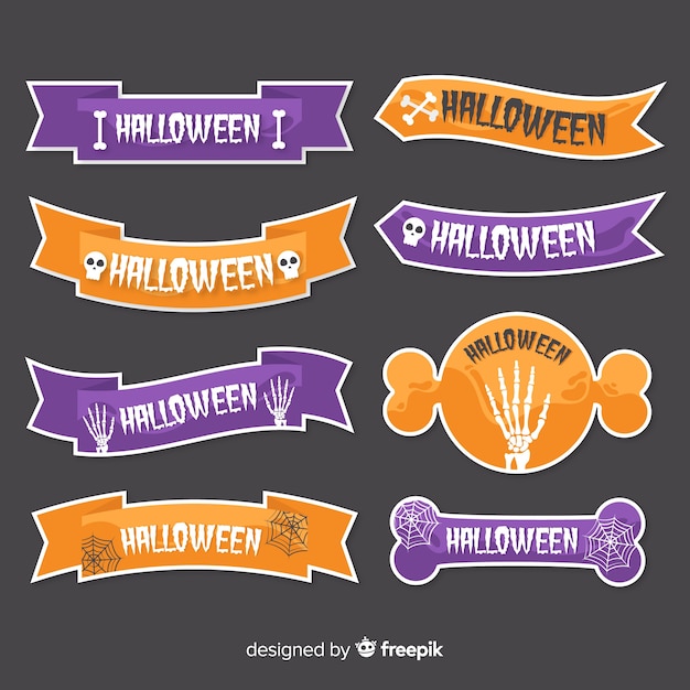 Vector gratuito colección halloween plana con cintas