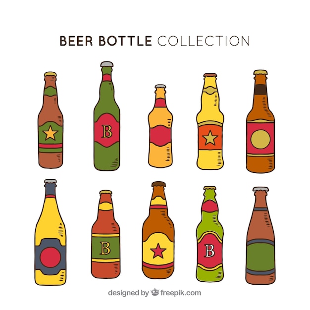 Colección hecha a mano de botellas de cerveza