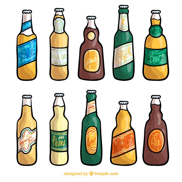 Colección hecha a mano de botellas de cerveza