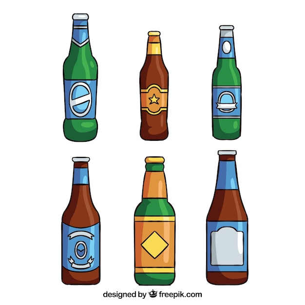 Vector gratuito colección hecha a mano de botellas de cerveza