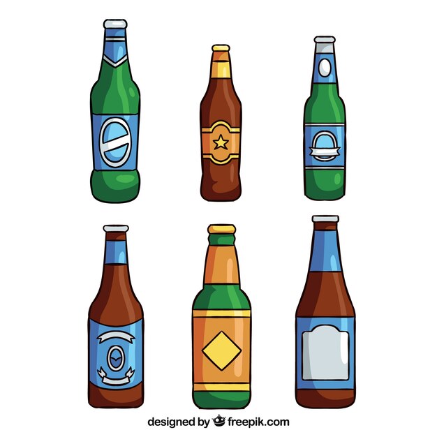 Colección hecha a mano de botellas de cerveza