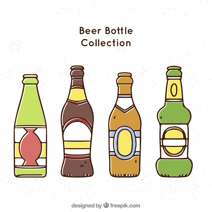 Vector gratuito colección hecha a mano de botellas de cerveza